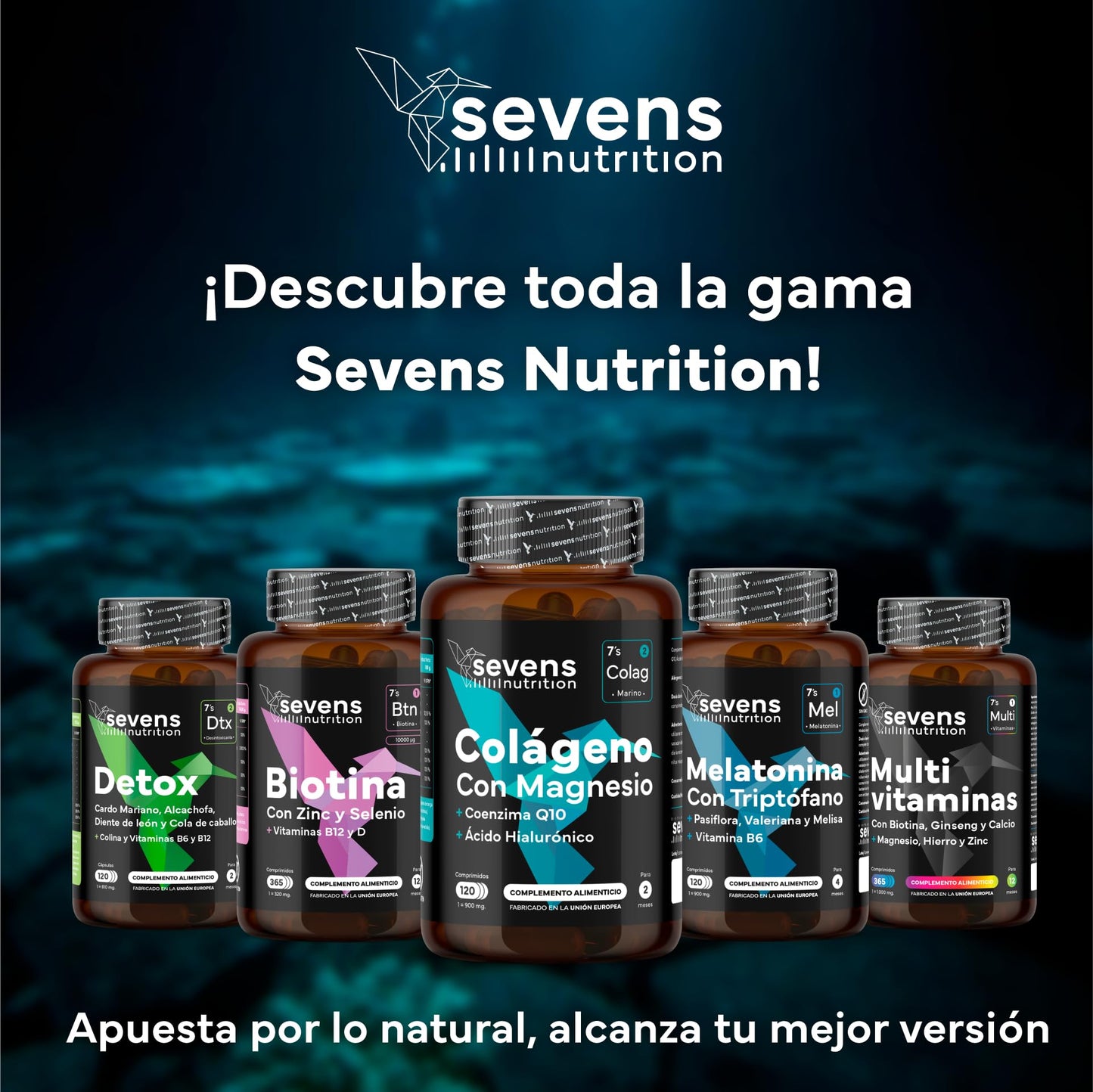 Colágeno Hidrolizado Puro con Magnesio Ácido Hialurónico y Coenzima Q10 - Colageno Marino para Huesos, Articulaciones y Piel - Con Vitaminas A, C, D3, B12 y Zinc - 120 Cápsulas - Sevens