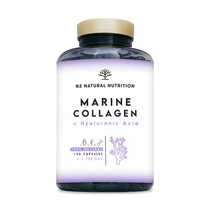 Colageno con Magnesio y Acido Hialuronico. Vitamina C. 150 Cápsulas Suministro 75 días. Alta Concentración. Cuidado de Articulaciones, Piel y Huesos. Colágeno Marino PEPTAN. CE.N2 Natural Nutrition