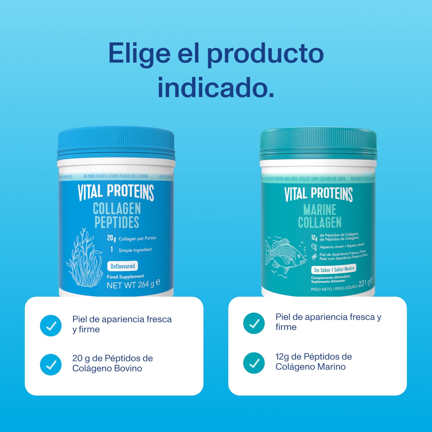 Vital Proteins Péptidos de Colágeno, complemento alimenticio en polvo, colágeno hidrolizado (Tipo I, III), sin sabor, para la piel, cabello, uñas, sin gluten, 20 g por dosis, 264g