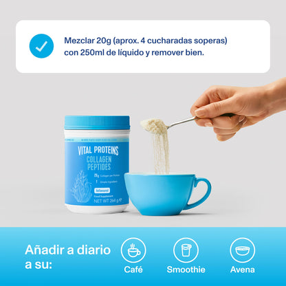 Vital Proteins Péptidos de Colágeno, complemento alimenticio en polvo, colágeno hidrolizado (Tipo I, III), sin sabor, para la piel, cabello, uñas, sin gluten, 20 g por dosis, 264g