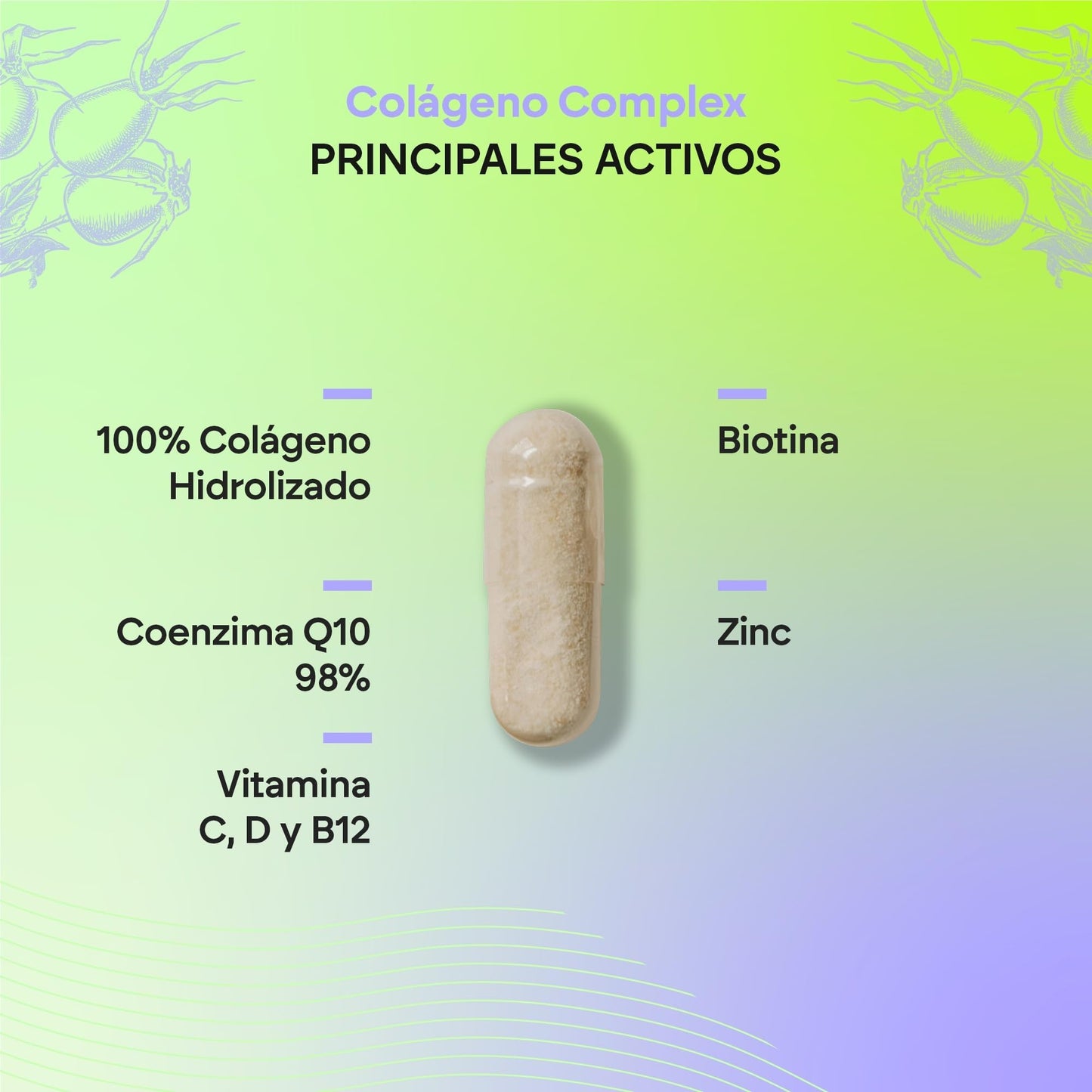 Colágeno Ácido Hialurónico - Hidrolizado + Biotina + Q10 - Piel Cartílago - Vit C D B12 y Zinc - Collagen Complex - 60 Cápsulas Nutralie