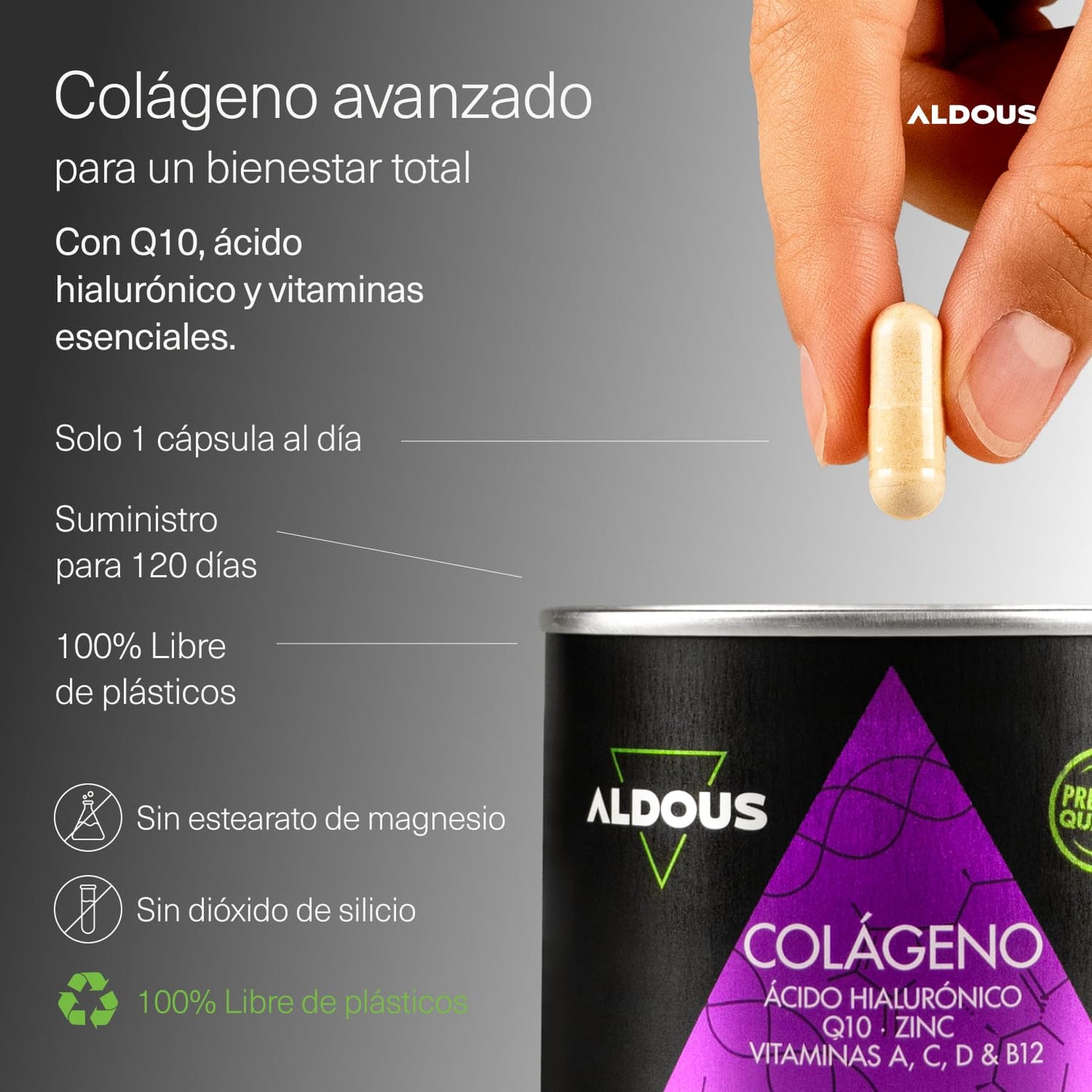 Colágeno Hidrolizado Puro + Ácido Hialurónico + Coenzima Q10 + Vitaminas y B12 + Zinc - 120 días Máxima Dosis - Formula Avanzada - Colágeno para las Articulaciones Fuertes, Piel Tersa y Energía