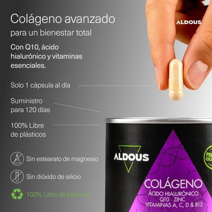 Colágeno Hidrolizado Puro + Ácido Hialurónico + Coenzima Q10 + Vitaminas y B12 + Zinc - 120 días Máxima Dosis - Formula Avanzada - Colágeno para las Articulaciones Fuertes, Piel Tersa y Energía