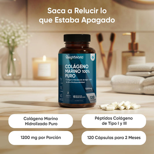Colágeno Marino Hidrolizado 100% Puro 1200 mg - 120 Cápsulas de Péptidos de Colágeno de Pescado Hidrolizado Tipo I y III - Suministro para 2 Meses, Sin Gluten y Sin OGM