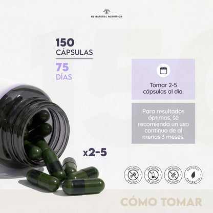 Colageno con Magnesio y Acido Hialuronico. Vitamina C. 150 Cápsulas Suministro 75 días. Alta Concentración. Cuidado de Articulaciones, Piel y Huesos. Colágeno Marino PEPTAN. CE.N2 Natural Nutrition