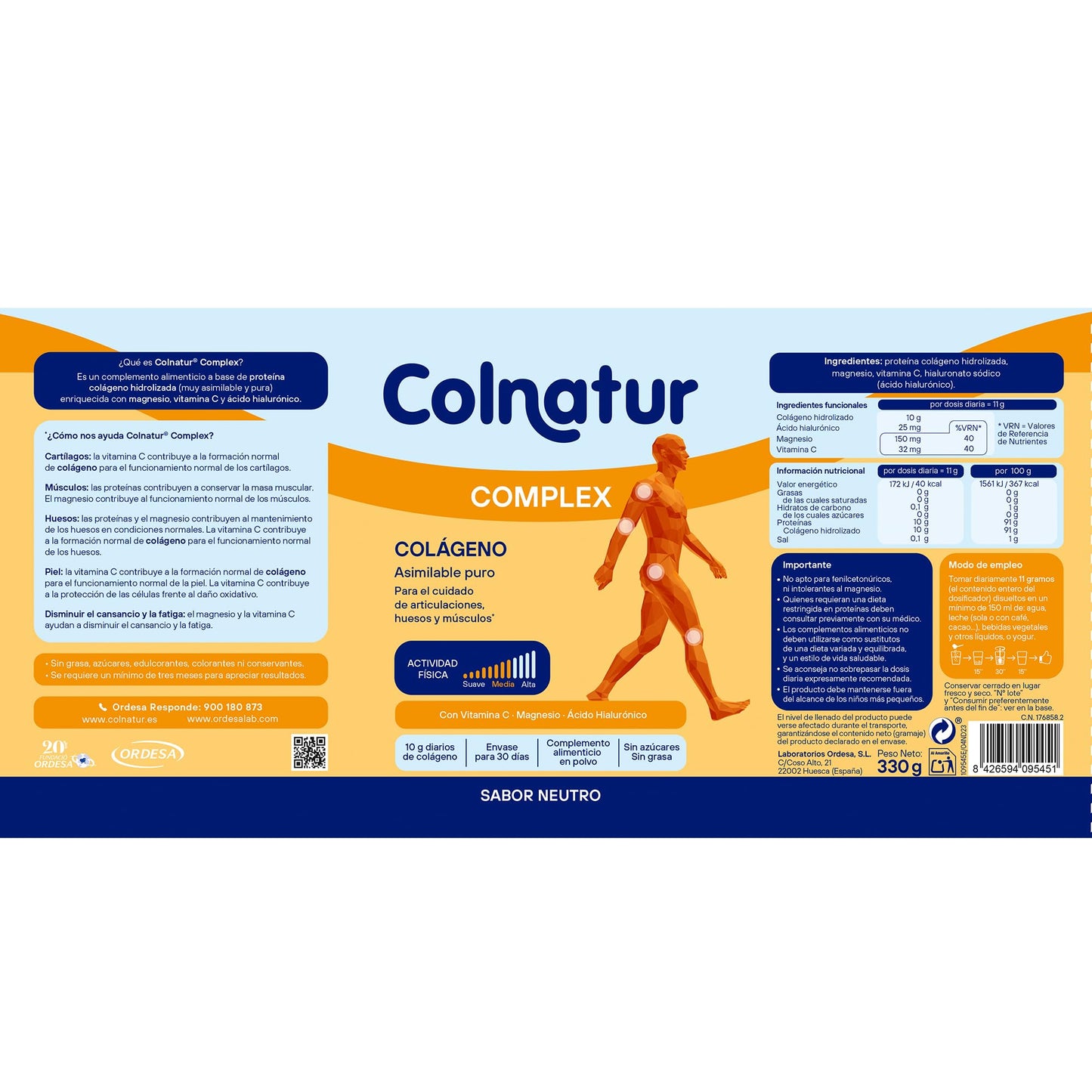Colnatur Complex Neutro | 330g | Colágeno con Magnesio y Vitamina C para Músculos y Articulaciones