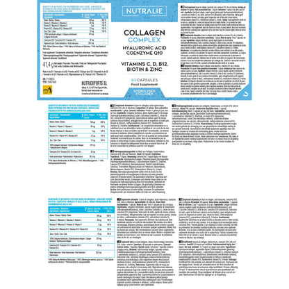 Colágeno Ácido Hialurónico - Hidrolizado + Biotina + Q10 - Piel Cartílago - Vit C D B12 y Zinc - Collagen Complex - 60 Cápsulas Nutralie